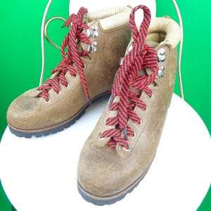 Vintage Retro Steel Toe Hiking Ankle Work Combat Boots 1970s 1980s CAN US Size 6 Brown Tie Vibram Lumber Jack Camping Sport-wear Casual Gift