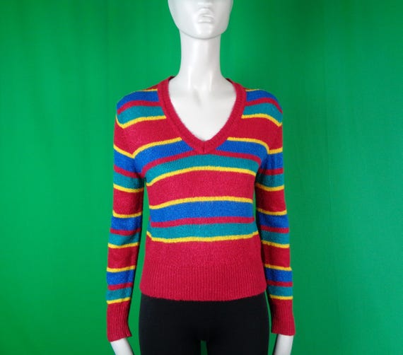 Vintage Retro Clothing Apparel Sorrento Fairweather Pullover Sweater Knitwear Top Shirt 1980s 90s M Stripe Party Evening Formal Casual Gift