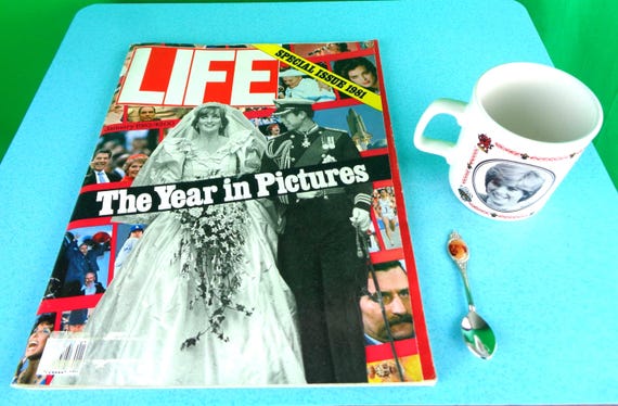 Vintage Retro 1981 Life Magazine Mug Spoon Lot Princess Lady Diana Royal Wedding Buckingham Palace England Souvenir Collect Memorabilia Gift