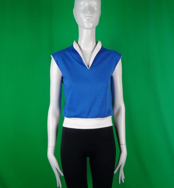 Vintage Retro Clothing Apparel Pullover Top Shirt Blouse Sportwear 1970s 80s S Blue White Cotton Blue White Party Evening Formal Casual Gift