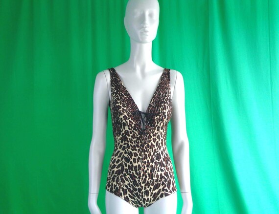Vintage Retro Clothing Apparel Coles California Leppard Animal Print One Piece Bathing Swimwear Body Suit 1950s 1960s S Coastal Beach Gift