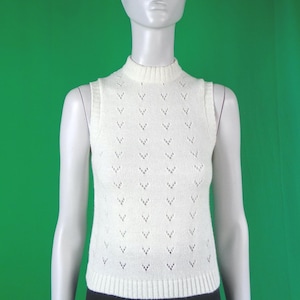 Vintage Retro Clothing Apparel Pullover Sweater Top Blouse Shirt Knitwear 60s 70s White Barbara Sue Wedding Party Evening Formal Casual Gift