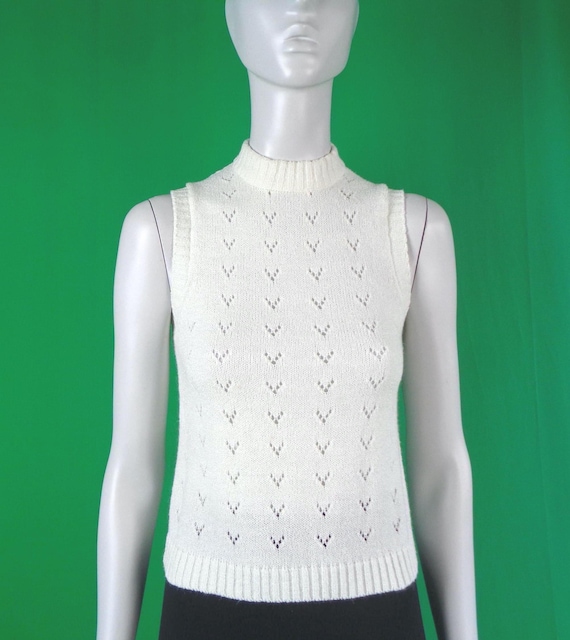 Vintage Retro Clothing Apparel Pullover Sweater Top Blouse Shirt Knitwear 60s 70s White Barbara Sue Wedding Party Evening Formal Casual Gift