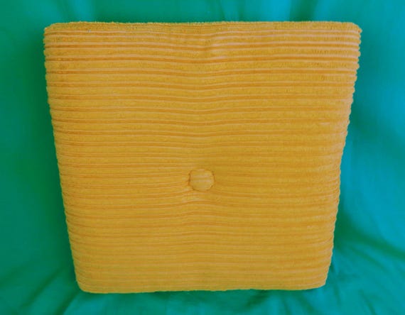 Vintage Retro 1960s 1970s Square Roll Foot Stool Ottoman Pouf Home House Living Bedroom Furniture Decor Gift Yellow Chenille