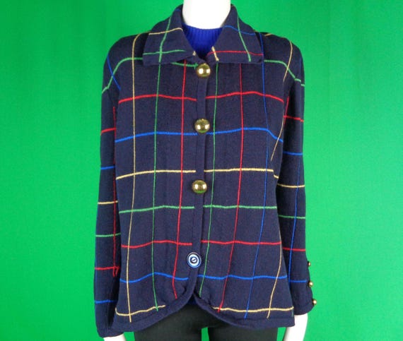Vintage Retro Unisex Clothing LG Jacket Blazer Knitwear Jersey 1960s 70s Navy Blue Red Yellow Green Wedding Party Evening Formal Casual Gift