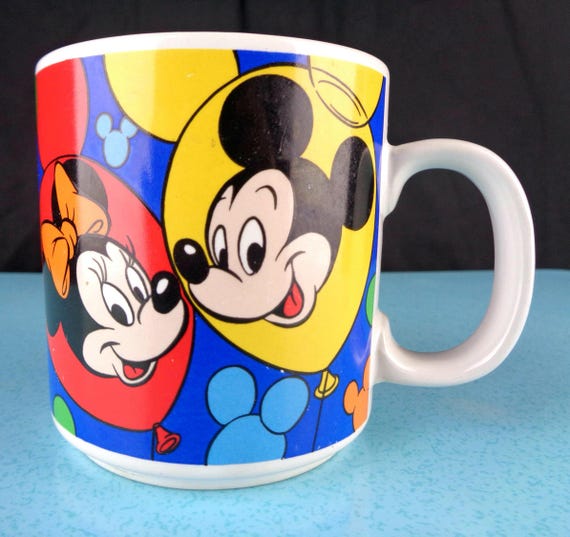 Vintage Disney Mickey Minnie Mouse Mug: 1980s Balloon Decor Donald Duck Goofy Pluto Gift