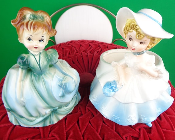 Vintage Retro Relpo Women Statue Planters Vases Pots Collectible Keepsake Figurine 1950s 60s Mid Century Ceramic Accent Home Live Decor Gift