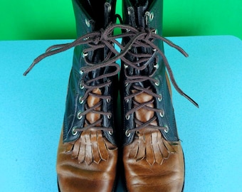 Vintage Justin Kiltie Roper Boots: Two-Tone Western Ankle Boots, US 5C 1970s-80s Footwear