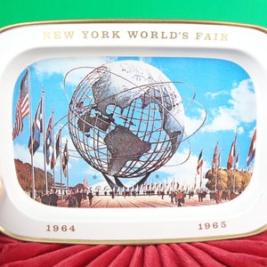Vintage Retro Decorative Tray New York Worlds Fair 1964 65 Souvenir Small Tin Collectible Memorabilia Keepsake Home Room Accent Decor Gift