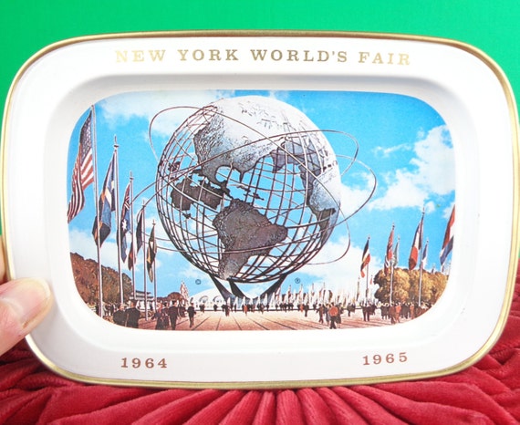 Vintage Retro Decorative Tray New York Worlds Fair 1964 65 Souvenir Small Tin Collectible Memorabilia Keepsake Home Room Accent Decor Gift