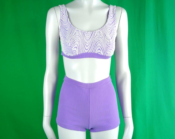 Vintage Lilac Bikini: 1960s High Waist Swimsuit Set Mid Century Bathing Beach Coastal Gift