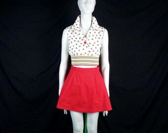 Falda pantalón roja estilo retro vintage de los años 60 hecha a mano: minifalda corta, estilo tenis costero de mediados de siglo, talla pequeña
