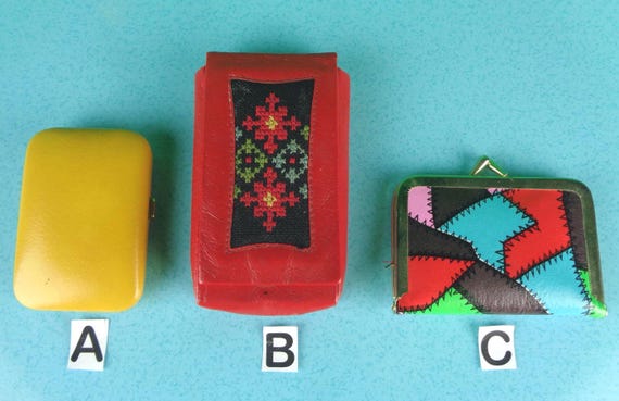 Vintage Retro Buxton Key Tainor Container Holder Embroider Case Patchwork Sewing Kit 1950s 1960s Mid Century Leather Gift Keepsake Mementos