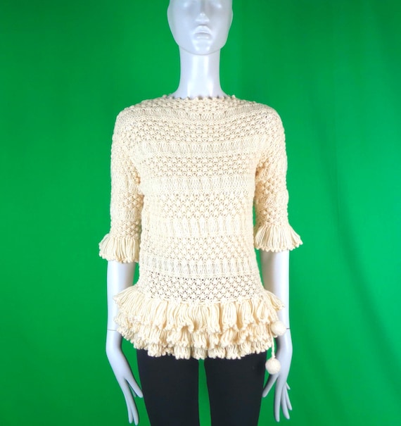 Vintage Retro Clothing Apparel Pullover Sweater Top Cable Knitwear 40s 50s Mid Century S Ivory Wool Wedding Party Evening Formal Casual Gift