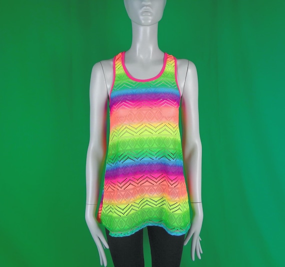 Vintage Retro Y2K Clothing Apparel Neon Pullover Razorback Tank Top Swimsuit Wear Cover Shirt Blouse S Sport Athletic Party Casual Gift