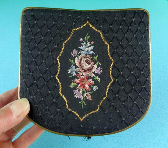 Antique Jewellery Box: 1900s-20s Decorative Trinket Storage Embroidered Victorian Gift