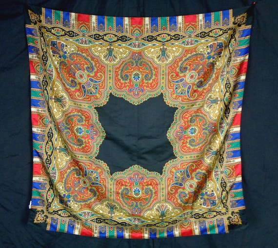 Vintage Y2K Paisley Scarf: 1990s Striped Wrap Shawl Red, Green, Blue, Yellow, Gold, Black