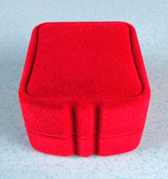Vintage Red Velvet Jewelry Box: Square Ring Earring Storage Keepsake Memento Gift