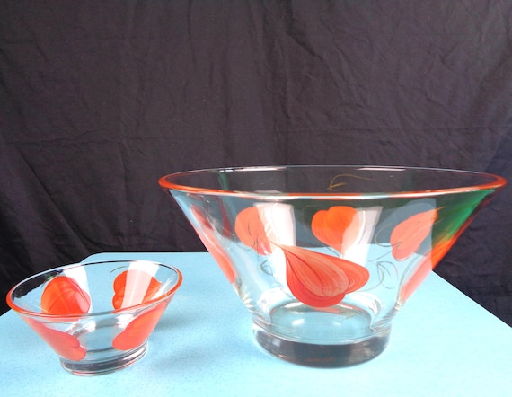 Vintage Anchor Hocking Chip & Dip Bowl Set: 1950s-60s Gold Leaf Hazel Altas Mid Century