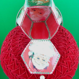 Vintage Retro Handmade Greet Cards Christmas Holiday Santa Claus Lid Box Bin Basket Container 1950s 1960s Mid Century Home Accent Decor Gift