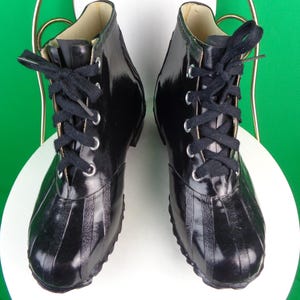 Stivali da pioggia e neve vintage in gomma francese alla caviglia, stile paperella, anni &#39;50 e &#39;60, metà secolo, neri, USA, 7 dollari canadesi, regalo, posta canadese