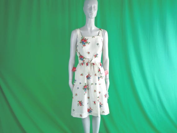 Vintage Retro Clothing Apparel Leslie Fay Linen Tie Day Halter Dress 1950s 60s Mid Century S Wedding Party Evening Formal Casual Gift Floral
