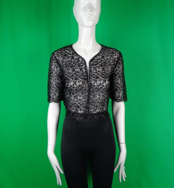 Vintage Retro Clothing Black Dress Duster Jacket Blouse Top 1940s 1950s Mid Century Med Bomber Crop Lace Wedding Party Formal Evening Gift