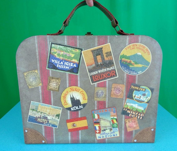 Vintage Style Storage Suitcase: Punch Studio Decorative Labels Handbag Storage Organization Everyone Gift Decor