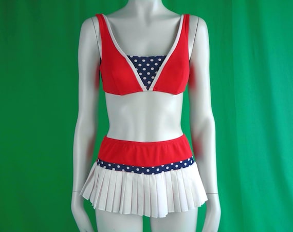 Vintage Christina Nautical Bikini: Red, White & Blue, 1960s Swimwear Mid Century Bathing Top Skirt