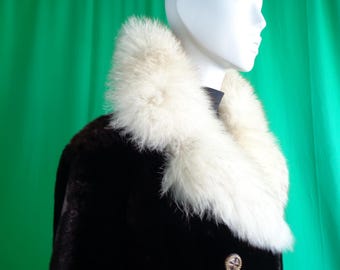 Vintage 1940s-50s Beaver Fur Coat With Fox Collar, Size 16 LG