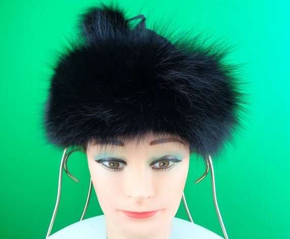 Womens Girls Accessorie Jet Black Fox Fur Pom Pom… - image 2