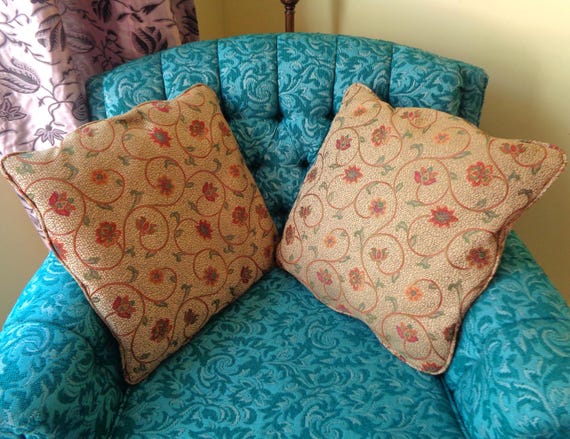Vintage Retro Decorative Square Throw Toss Cushions Pillows Floral Beige Green Red Yellow Chair Sofa Couch Home Room Accent Live Decor Gift