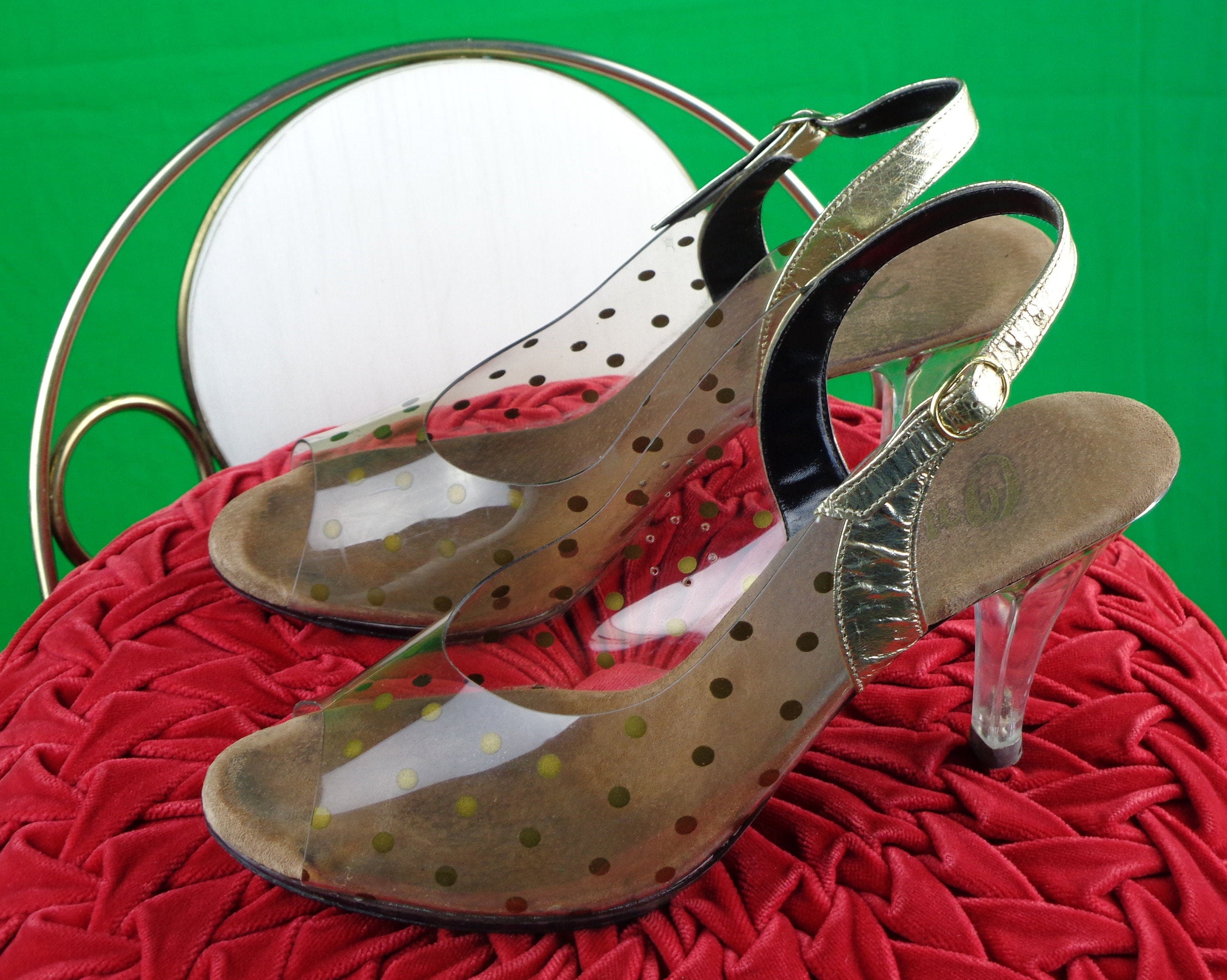 60s 70s Vintage Retro Womens Pumps Sandals Shoes Heels Size 8 Euro 39