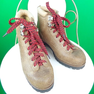 Vintage Retro Stahlkappe Wandern Knöchel Arbeit Kampfstiefel 1970er Jahre 1980er Jahre CAN US Größe 6 Braun Krawatte Holzfäller Camping Sport-kleidung Lässiges Geschenk