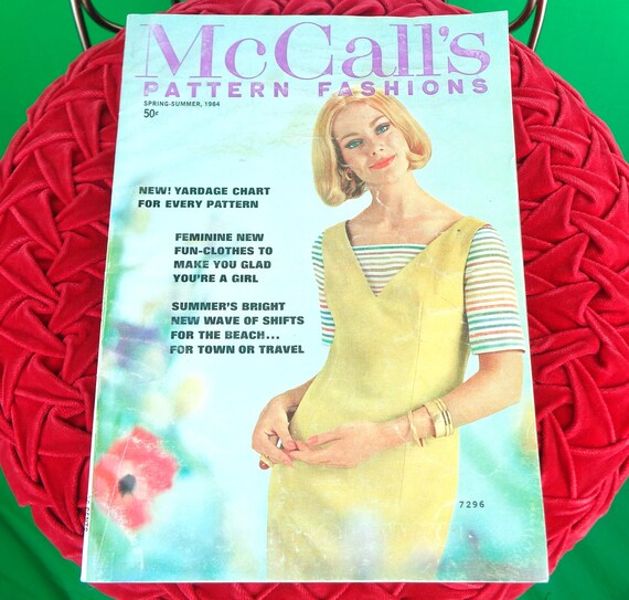 Vintage Retro 1964 McCall's Pattern Spring Summer Home Catalog Sewing Book Magazine Mid Century Fashion Yardages Back-view Guide Home Gift