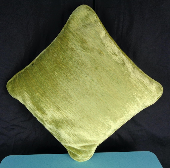 Vintage Green Velveteen Throw Pillow: Stripe Accent Cushion 1960s-70s Chair Sofa Couch Decor Handmade