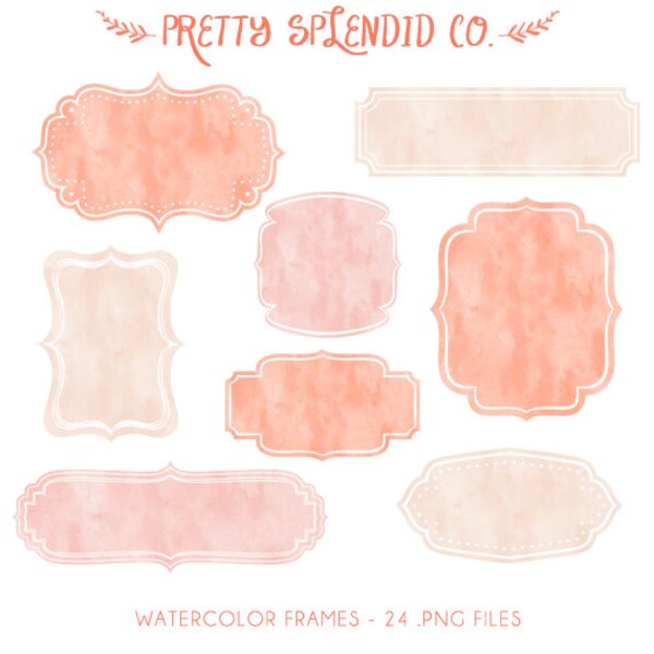 Watercolor Frames - Labels - Clip Art - Instant Download - Pink