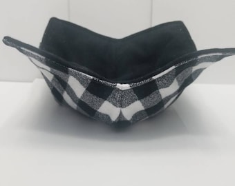 White buffalo plaid fabric bowl koozie