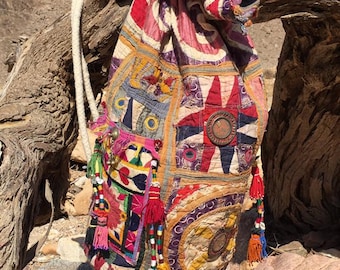 DERVISH Hippie Bohemian Vintage Banjara Tote Sack Overnight Traveling Yoga Festival Hand Embroidered Bag Backpack can be CUSTOM ORDERed ONLY