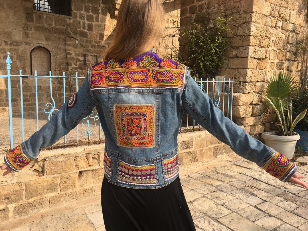 NOA Boho Tribal Jeans Denim Jacket With Banjara Embroidery NOA Boho Tribal Jeans Denim Jacket With Banjara Embroidery