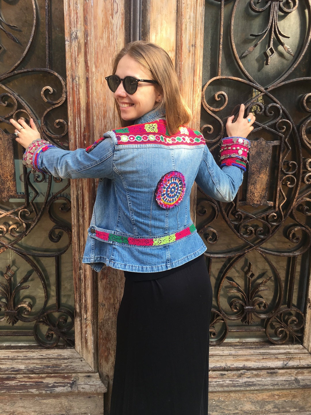 Buy SHIR Boho Tribal Jeans Denim Jacket With Banjara Embroidery Kuchi Coins  Buttons Pendant Hippie Festival Ethnic S M L Online in India