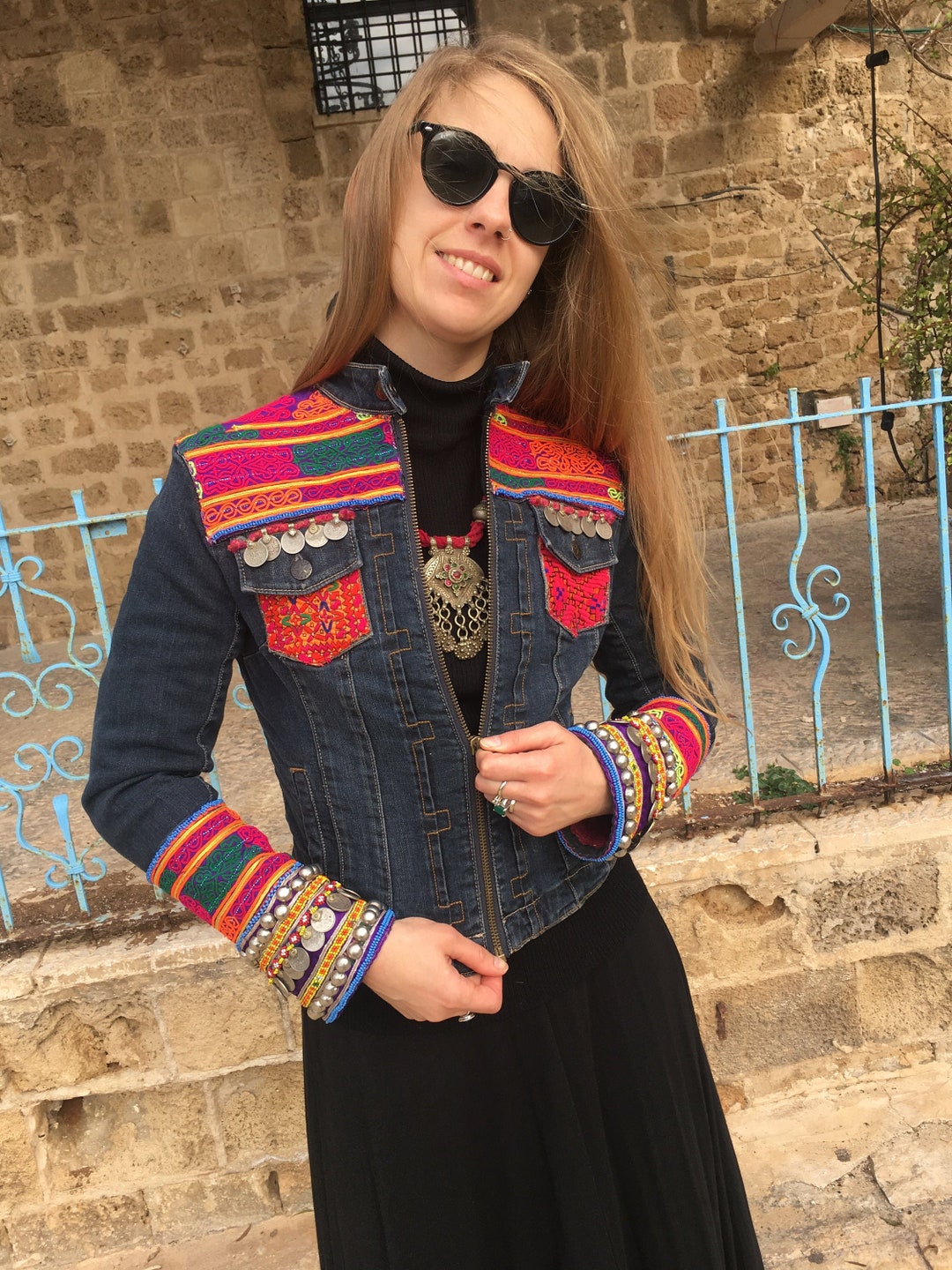 Buy JEWEL Boho Tribal Jeans Denim Jacket With Banjara Embroidery