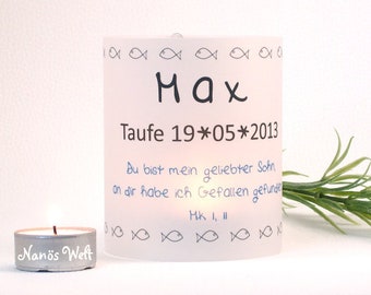 Personalisiertes DIY Windlicht mit Spruch Fische zur Taufe Kommunion Konfirmation Bat Mizwa