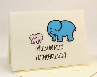 DIY card with elephant Do you want to become my godmother? Do you want to become my godfather? Personalized