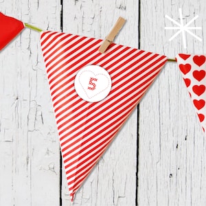 DIY Advent Calendar Stickers Numbers Embroidered Look Heart Round 24 Pieces Homemade