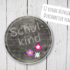 Sticker schoolkind met kleurrijke bloemen DIY rond 4 cm 12 stuks
