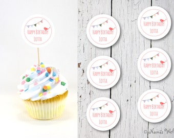 Happy Birthday roze cupcake topper vlag muffins roze