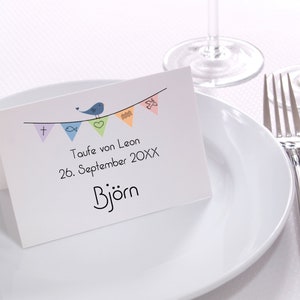 Marque-place porte-nom personnalisé marque-place baptême communion garçon fanions colorés