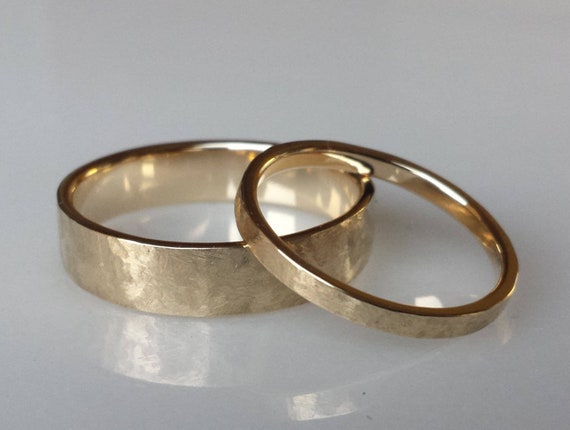 Hammered Texture Wedding Band 14kt Solid Gold Custom Etsy