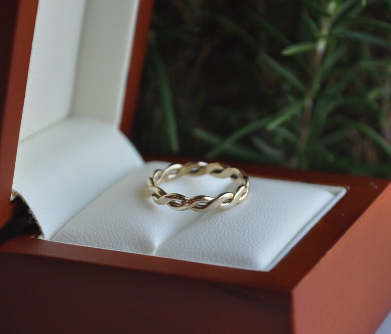 Braided White Gold Ring 3mm Wedding Band 14kt 18kt Yellow Rose Green Interlocking Ring woven cord vine Thin slim Twist Wedding band braid